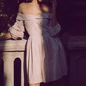 Chriselle x JOA gingham checkered tiered dress
